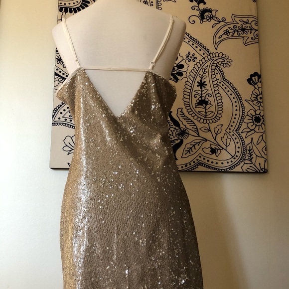 Elliatt Gold Sequin Shimmery Spaghetti Strap Dress - Picture 6 of 8